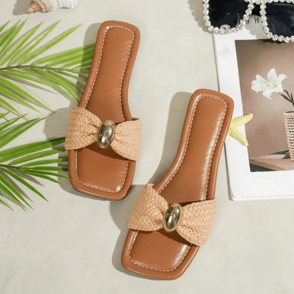 Bow Accent Flat Slide Slip On Sandals For Women