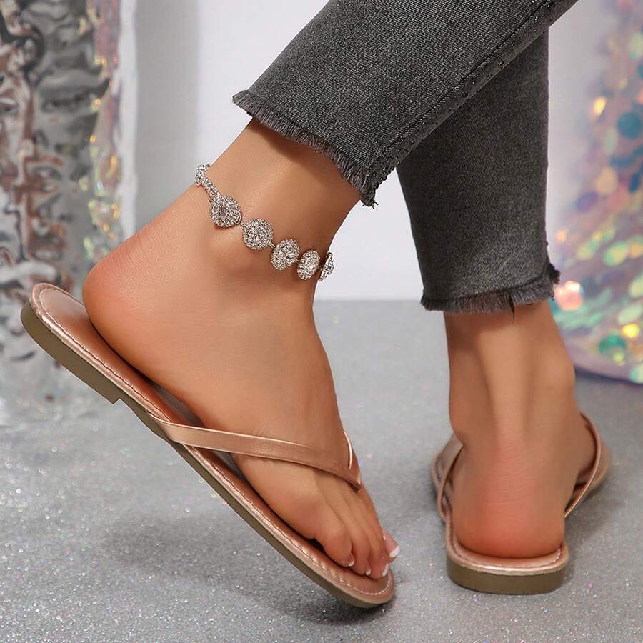 Lightweight Thong Strap Slip On Flat Sandals For Women Casual Outfit