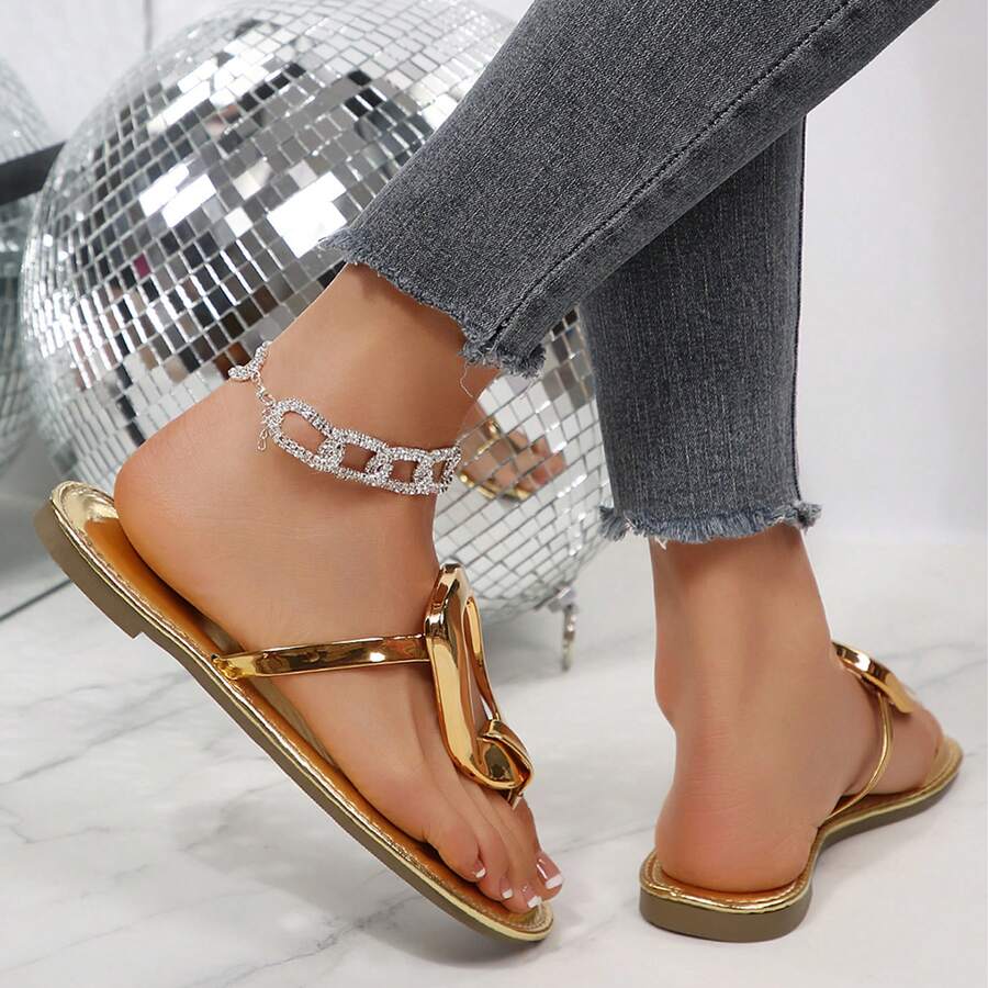 Dressy Geometric Buckle Flat Sandals For Women