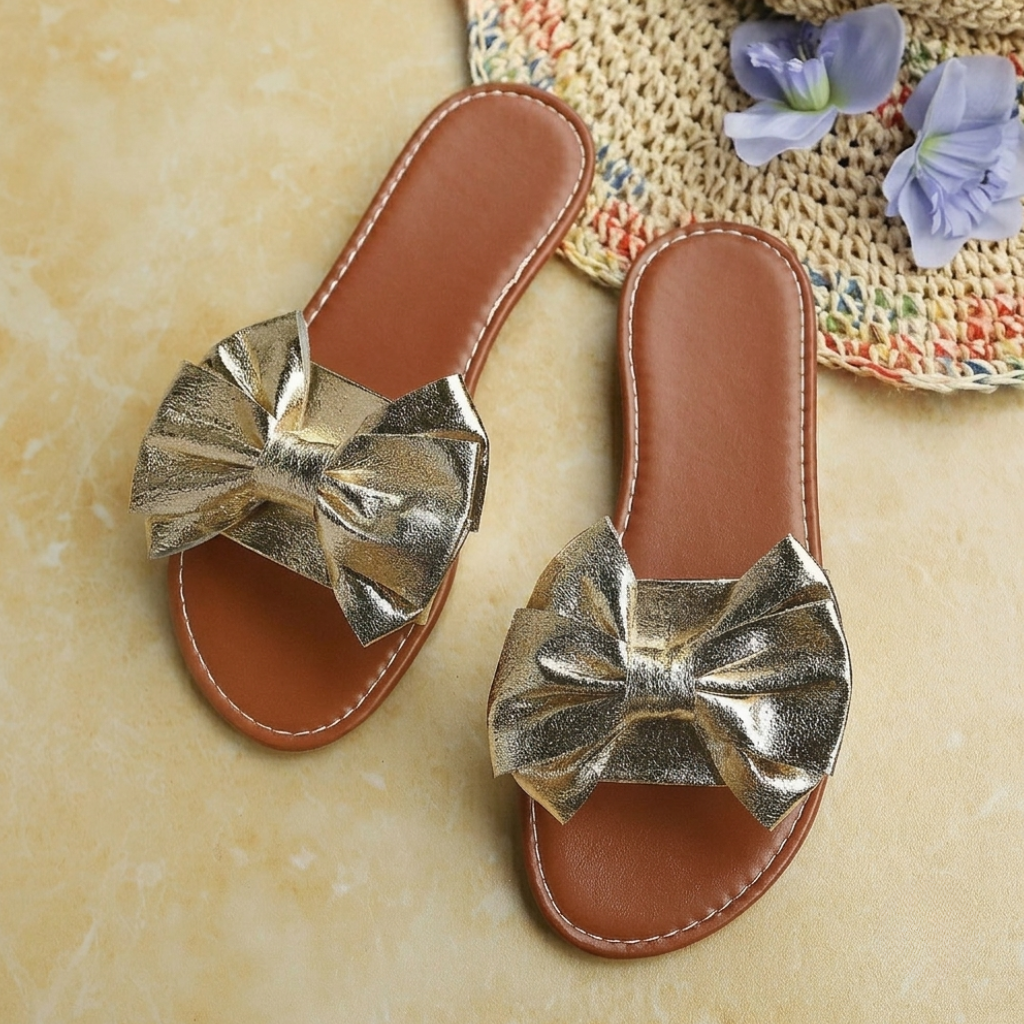Soft Bow Flat Slide Slip On Sandals For Women Beach And Vacation Wear