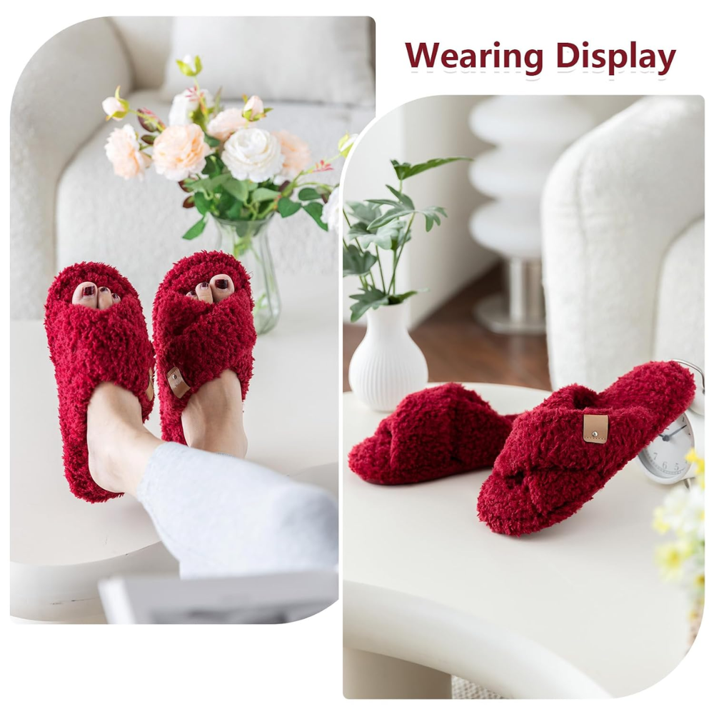 Fuzzy Faux Fur Slip Slippers For Women