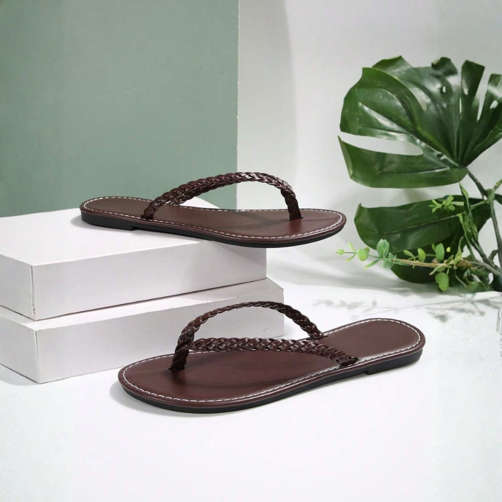 Solid Colored Casual Flat Flip Flop Sandals For Women