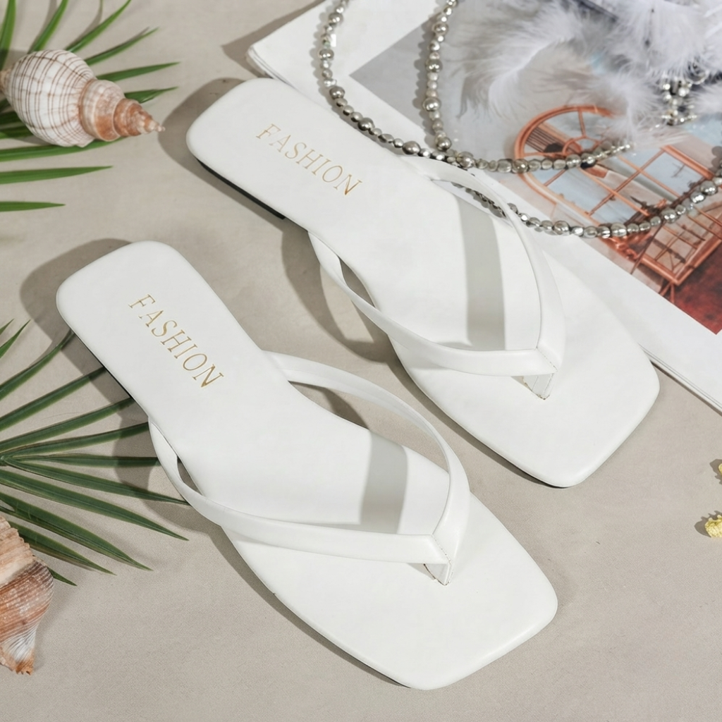 Simple Glossy Flat Flip Flop Sandals For Women Everyday Wear