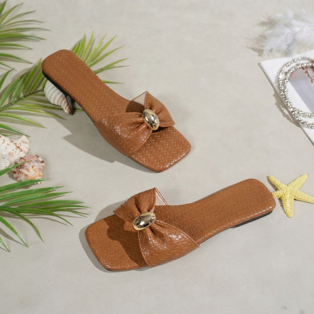 Bow Accent Flat Slide Slip On Sandals For Women