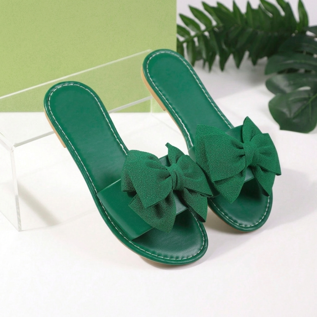 Soft Bow Flat Slide Slip On Sandals For Women Beach And Vacation Wear