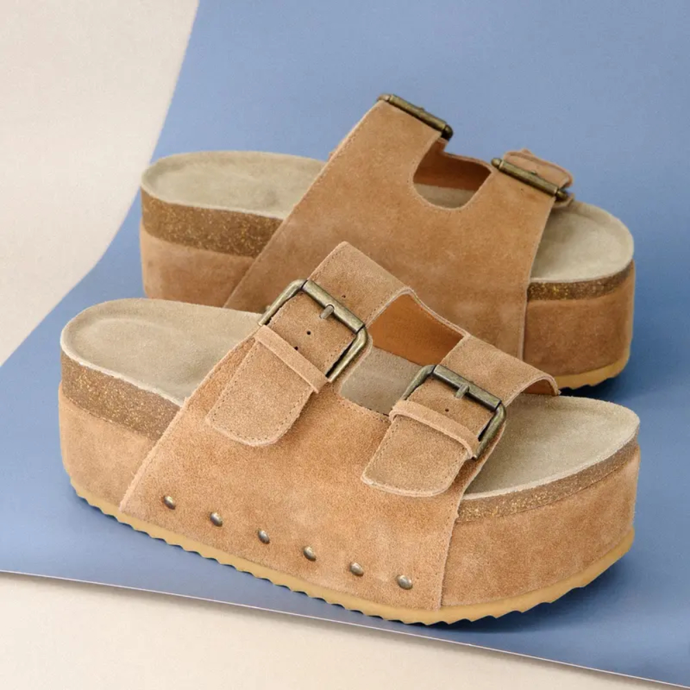 Suede Platform Slide Sandal With Dual Straps For Women
