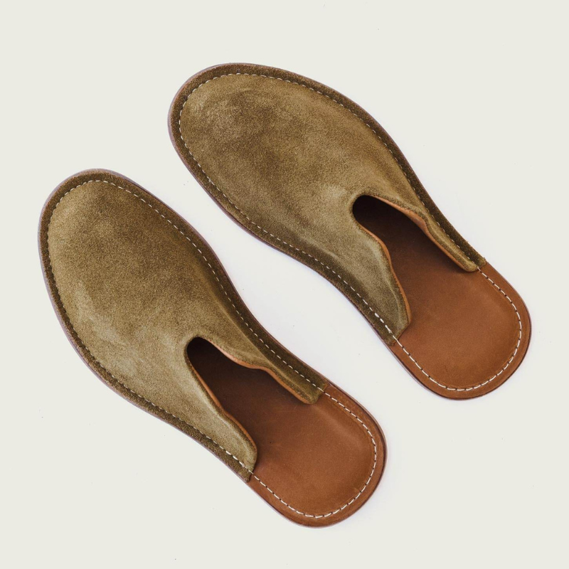 Soft Suede Leather Slip On Slippers With Open Back Design