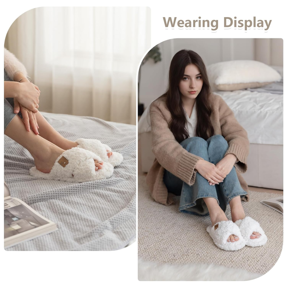 Fuzzy Faux Fur Slip Slippers For Women
