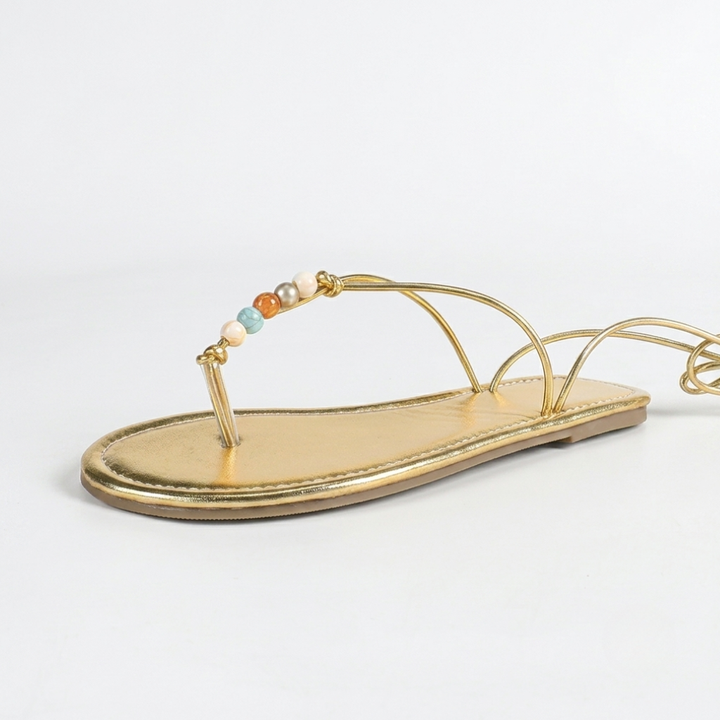 Lightweight Lace Up Flat Sandals With Wrap Design For Women Casual Wear
