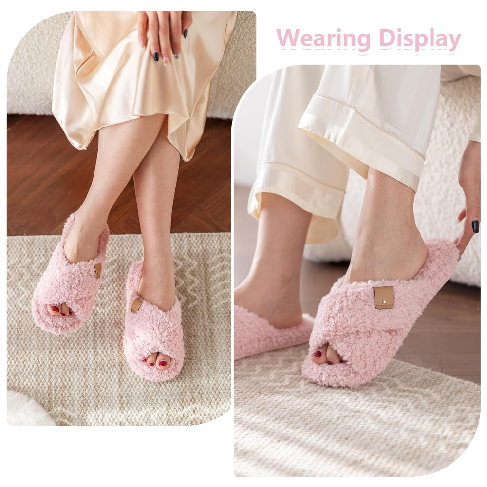 Fuzzy Faux Fur Slip Slippers For Women