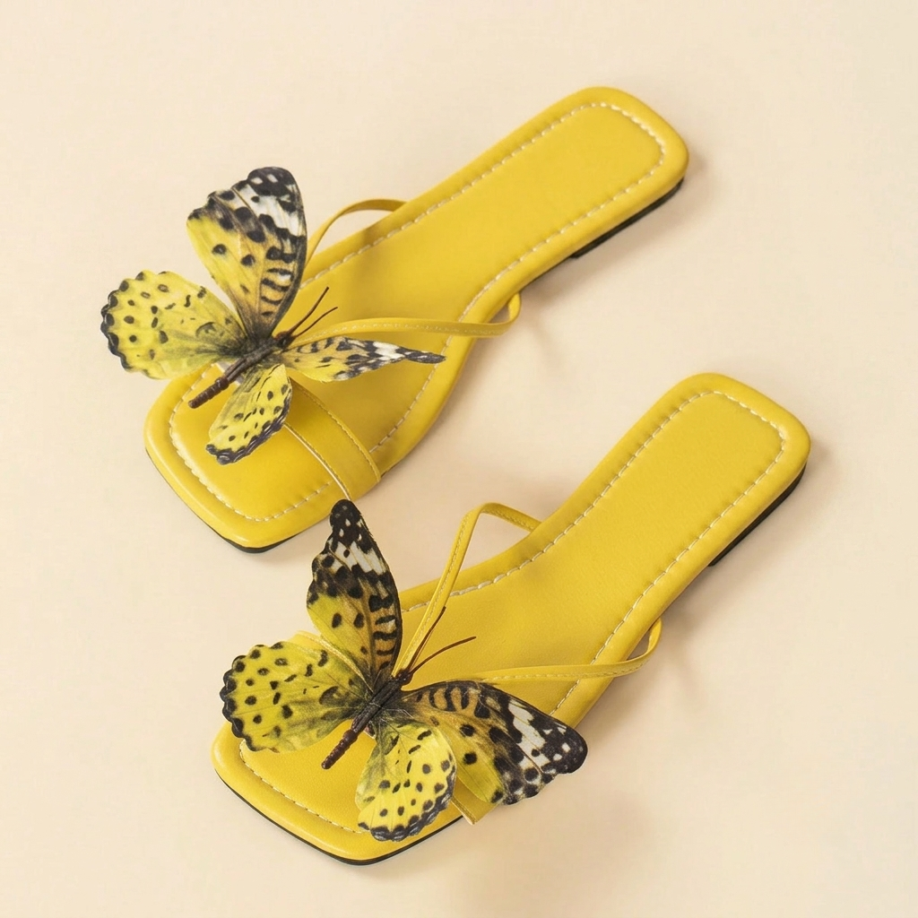 Butterfly Decor Flat Flip Flop Sandals For Women Summer Wear