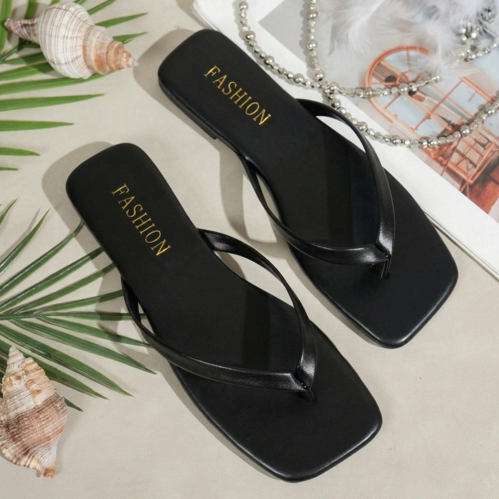 Simple Glossy Flat Flip Flop Sandals For Women Everyday Wear