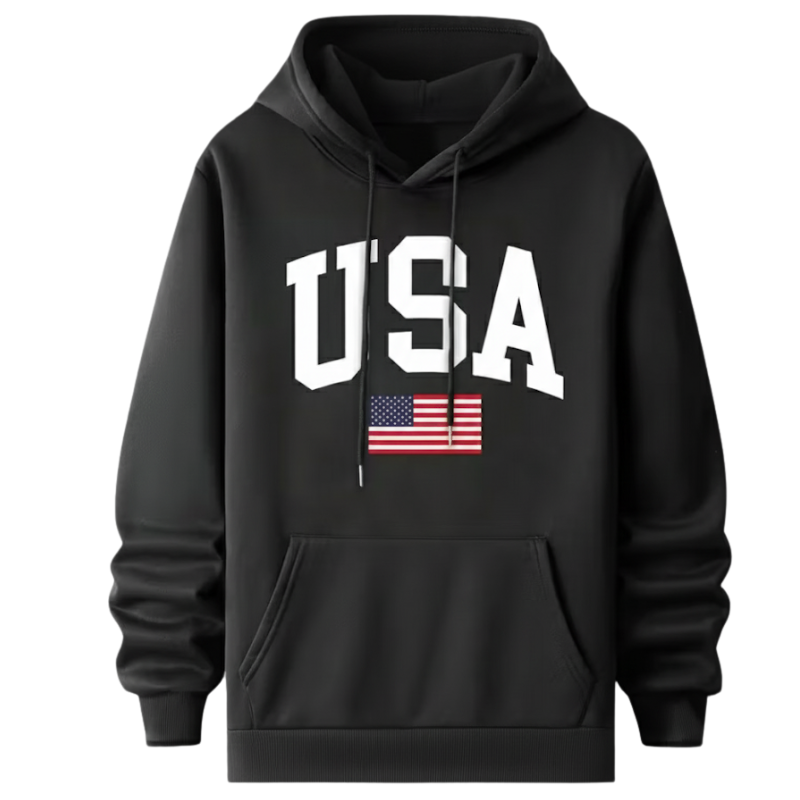 USA Flag Printed Hooded Sweatshirt