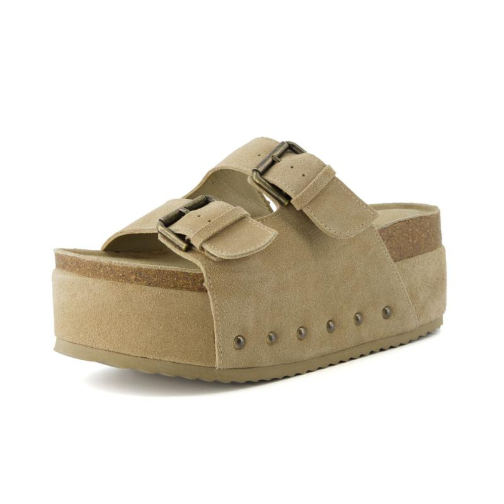 Suede Platform Slide Sandal With Dual Straps For Women