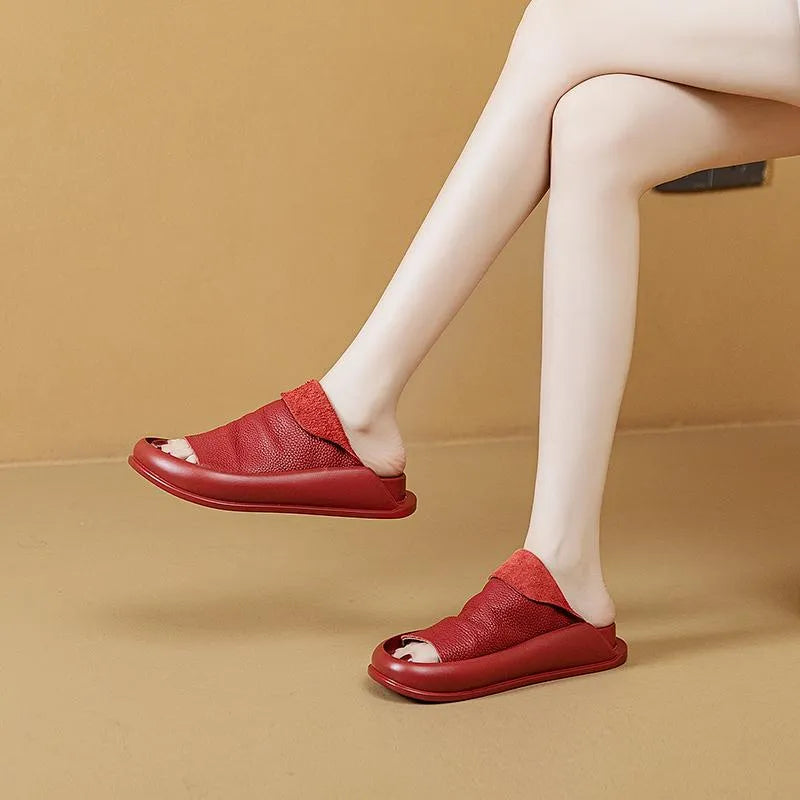 Comfy Leather Platform Slippers-Soco Sands