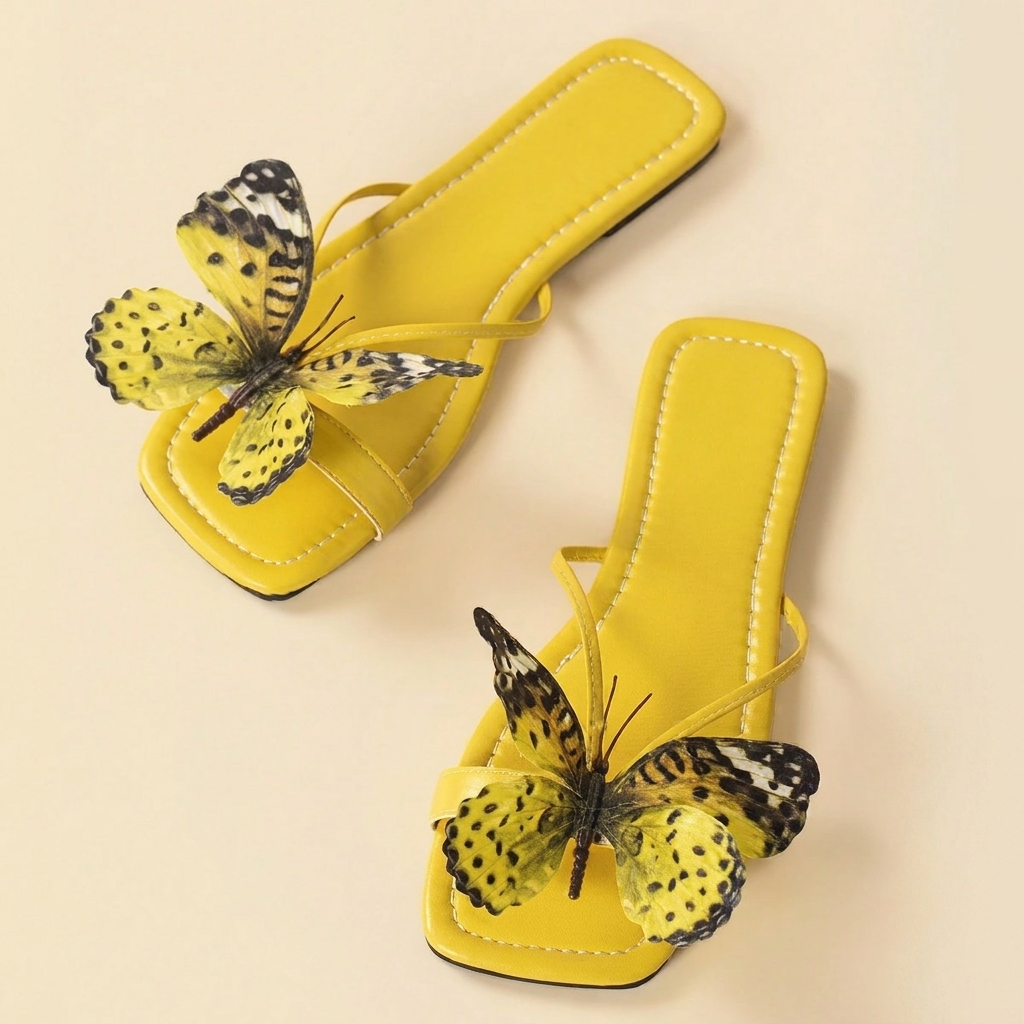 Butterfly Decor Flat Flip Flop Sandals For Women Summer Wear