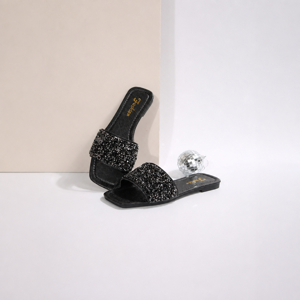 Pearl And Rhinestone Embellished Square Toe Slide Sandals for Women