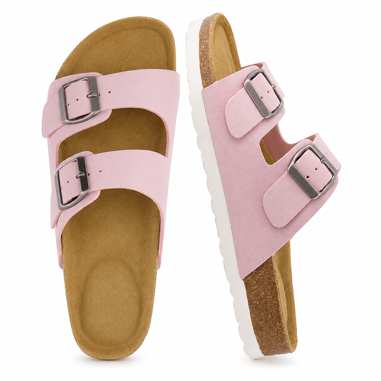 Double Buckle Cork Footbed Sandals With Arch Support For Women