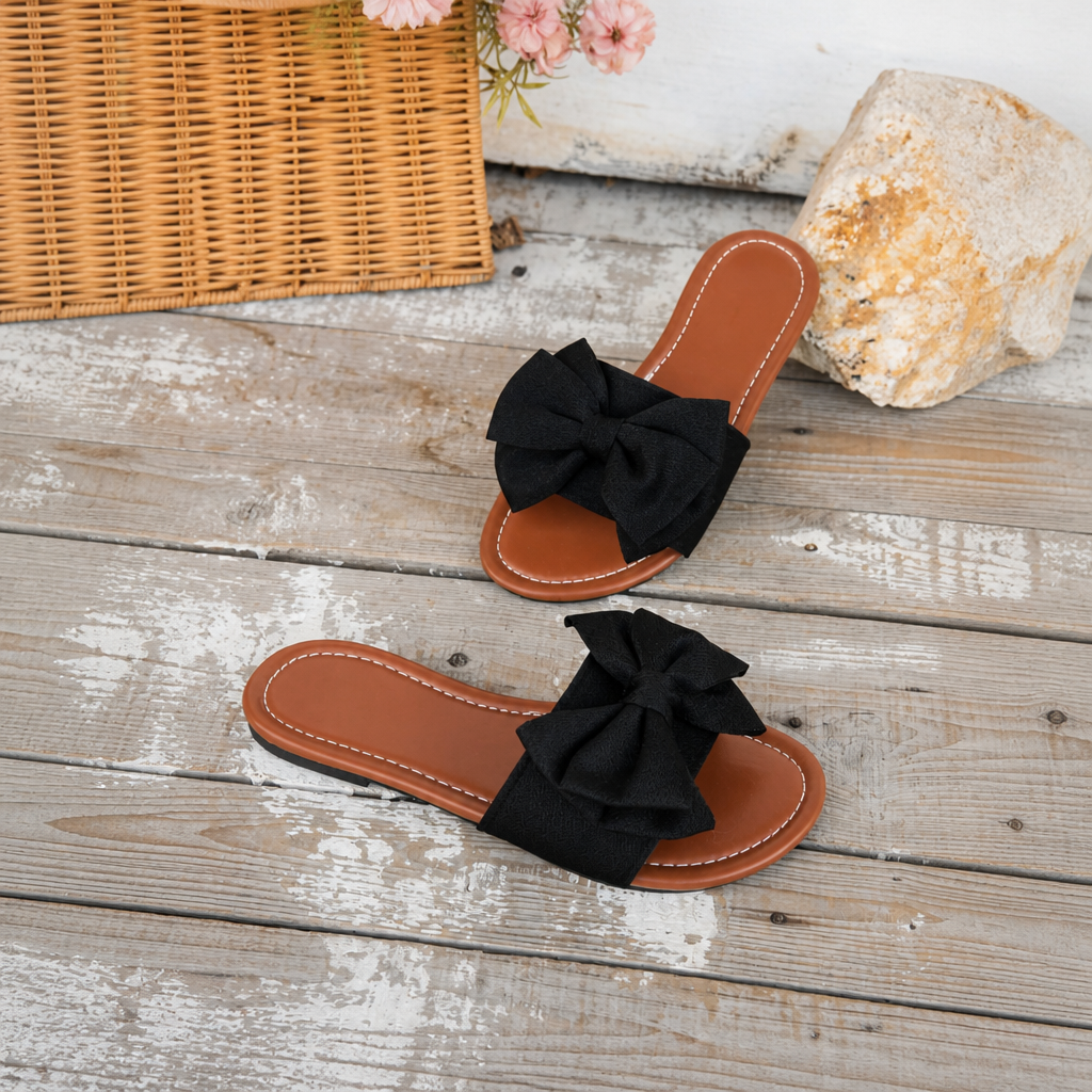 Big Bow Flat Slip On Slippers with Lightweight Design for Women
