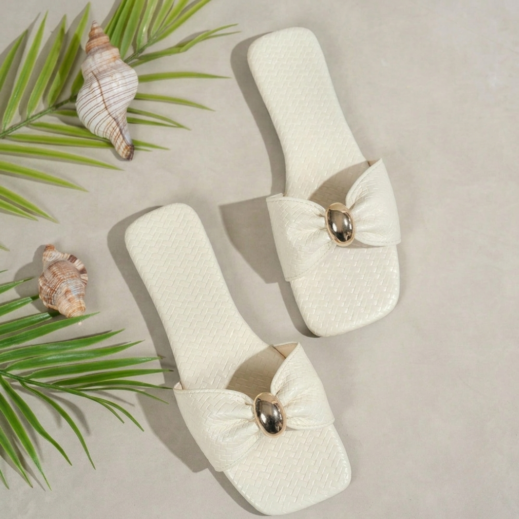 Bow Accent Flat Slide Slip On Sandals For Women
