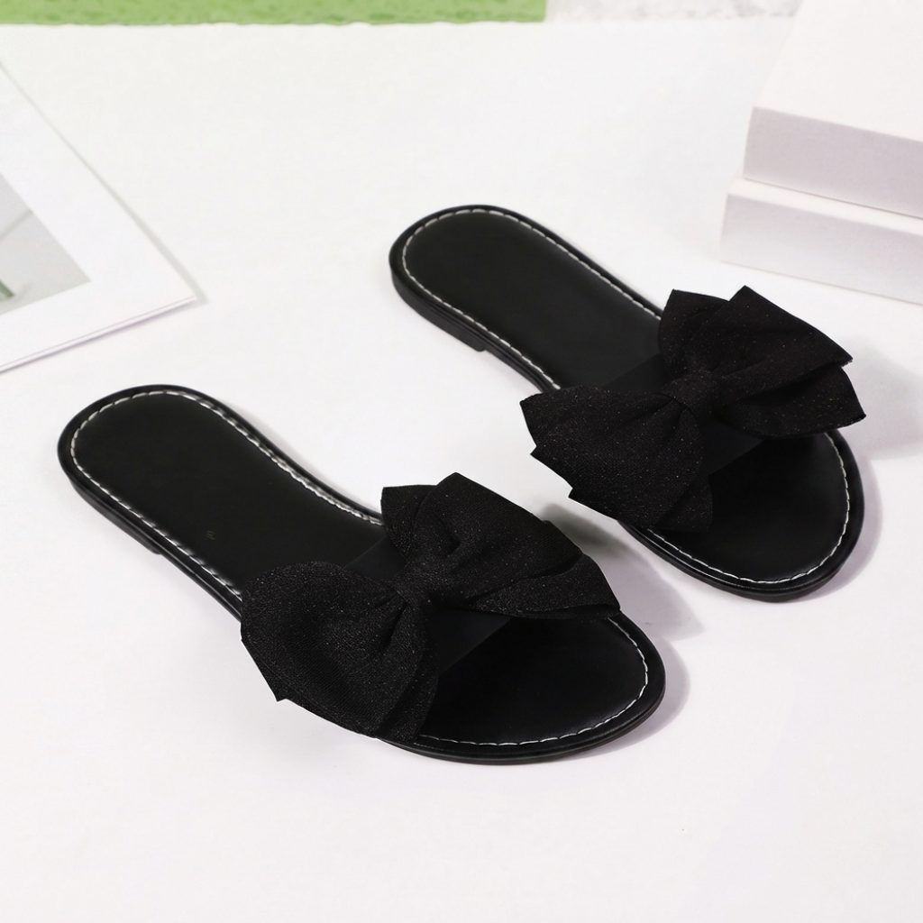 Soft Bow Flat Slide Slip On Sandals For Women Beach And Vacation Wear