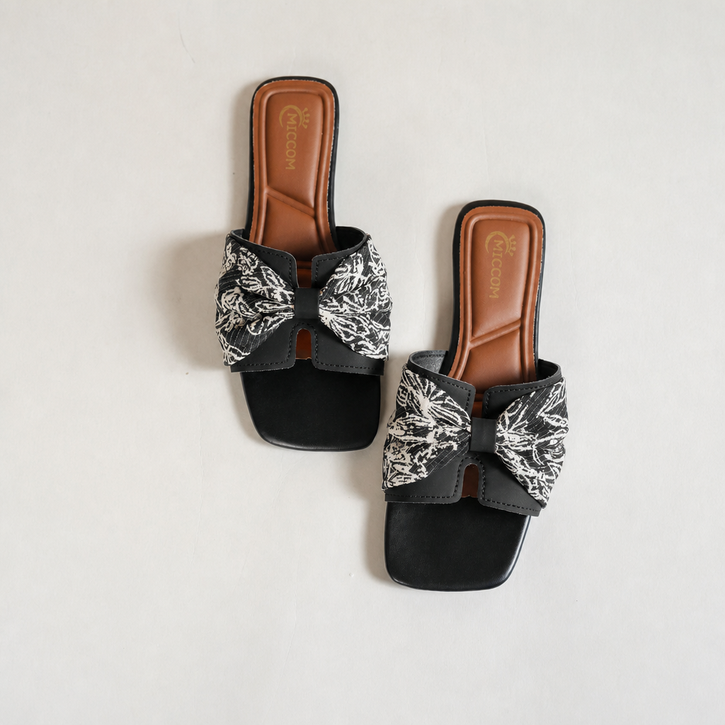 Bow Knot Square Toe Flat Slide Sandals for Women