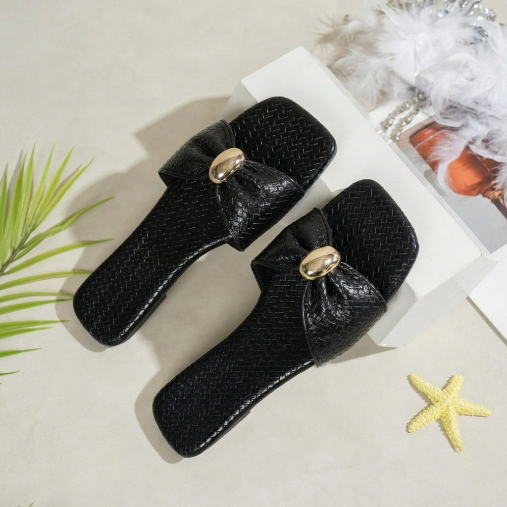 Bow Accent Flat Slide Slip On Sandals For Women