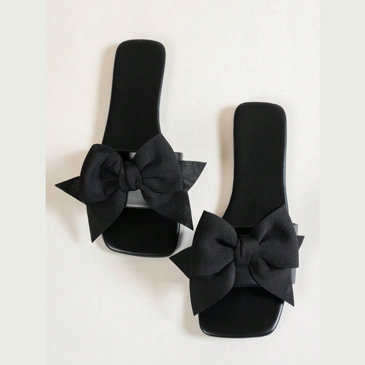 Bow Knot Square Toe Flat Slide Sandals for Women