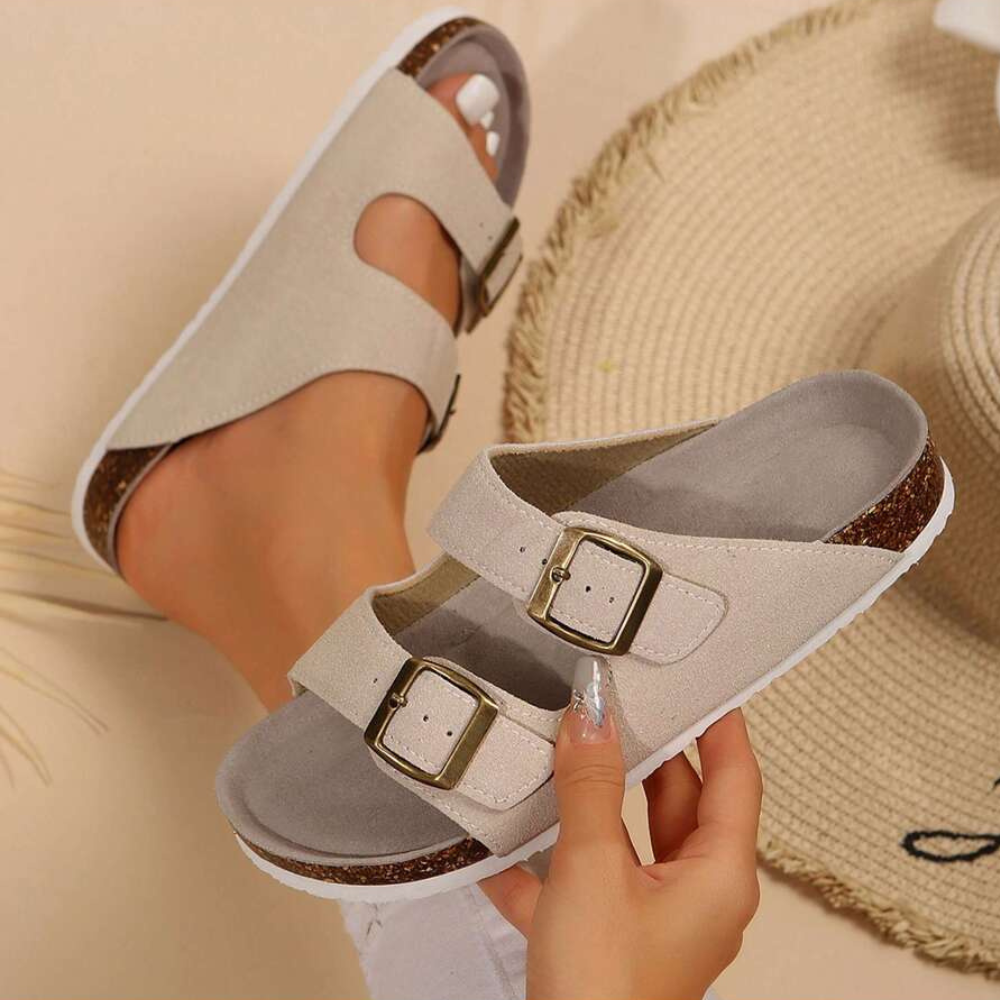 Adjustable Double Buckle Slip On Sandals For Women