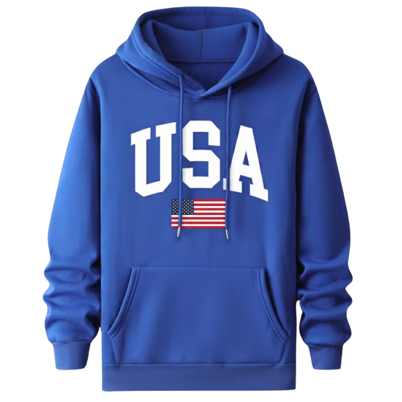 USA Flag Printed Hooded Sweatshirt