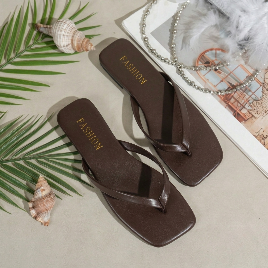 Simple Glossy Flat Flip Flop Sandals For Women Everyday Wear