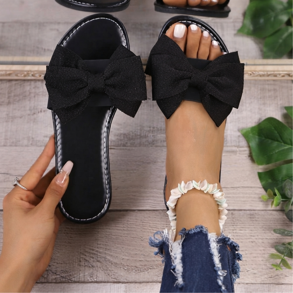 Soft Bow Flat Slide Slip On Sandals For Women Beach And Vacation Wear