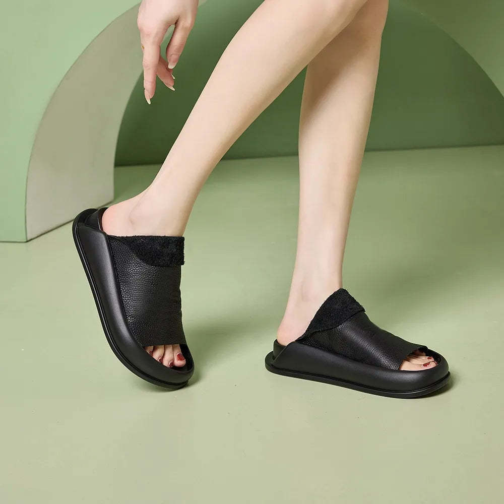 Comfy Leather Platform Slippers-Soco Sands