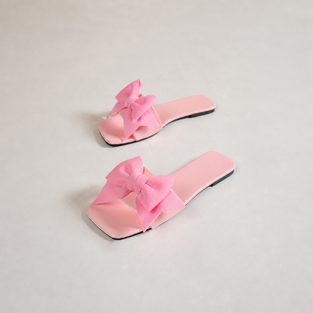 Bow Knot Square Toe Flat Slide Sandals for Women