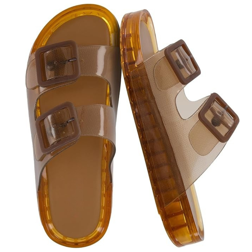 Adjustable Double Buckle Slide Slip On Sandals For Women
