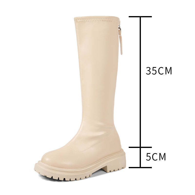 Leather Round Toe Long Boots-Soco Sands