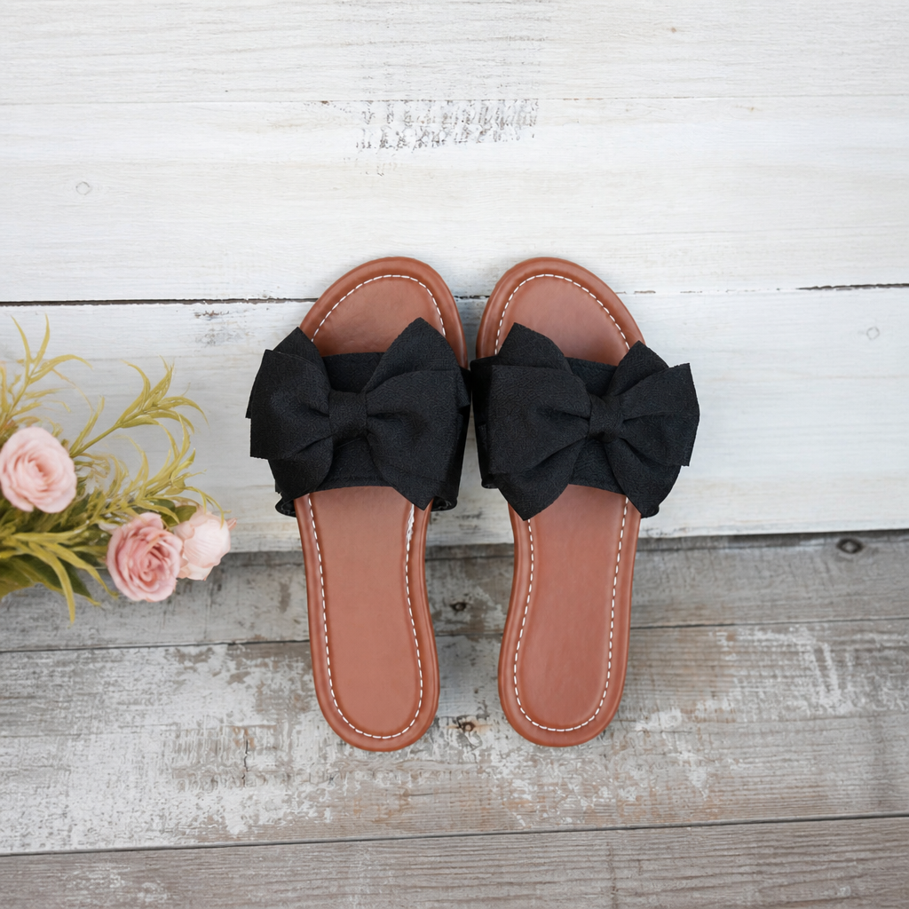 Big Bow Flat Slip On Slippers with Lightweight Design for Women