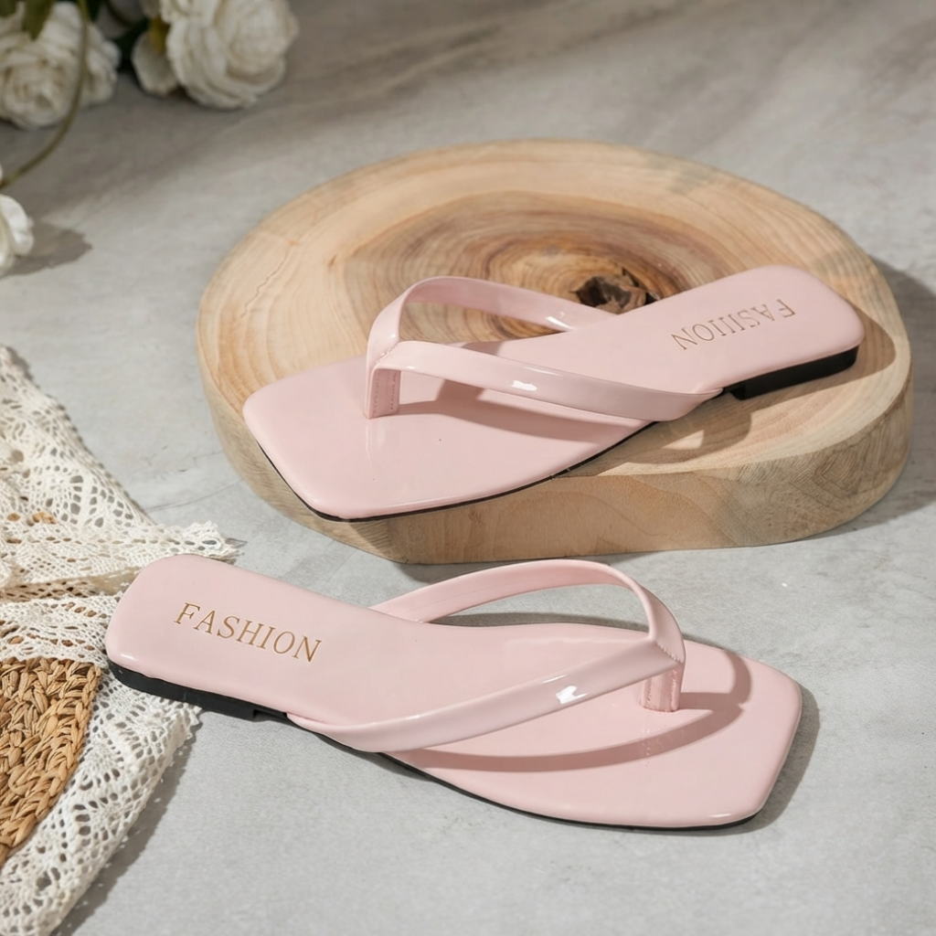 Simple Glossy Flat Flip Flop Sandals For Women Everyday Wear