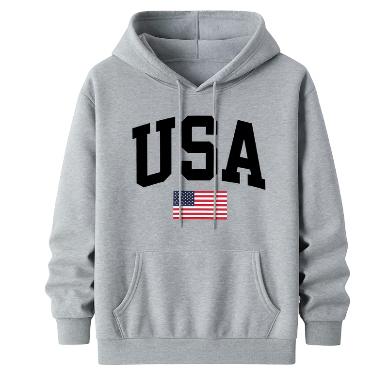USA Flag Printed Hooded Sweatshirt