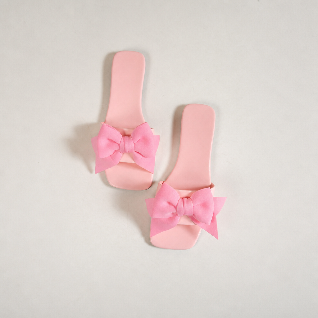 Bow Knot Square Toe Flat Slide Sandals for Women