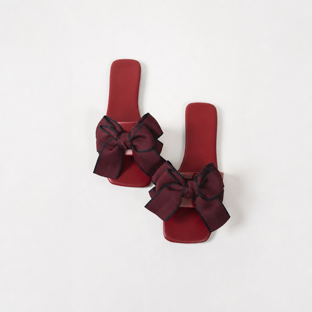 Bow Knot Square Toe Flat Slide Sandals for Women