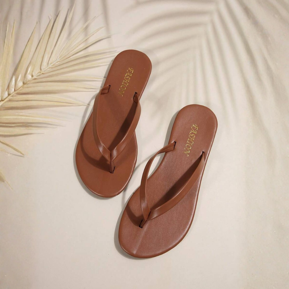 Solid Colored Casual Flat Flip Flop Sandals For Women