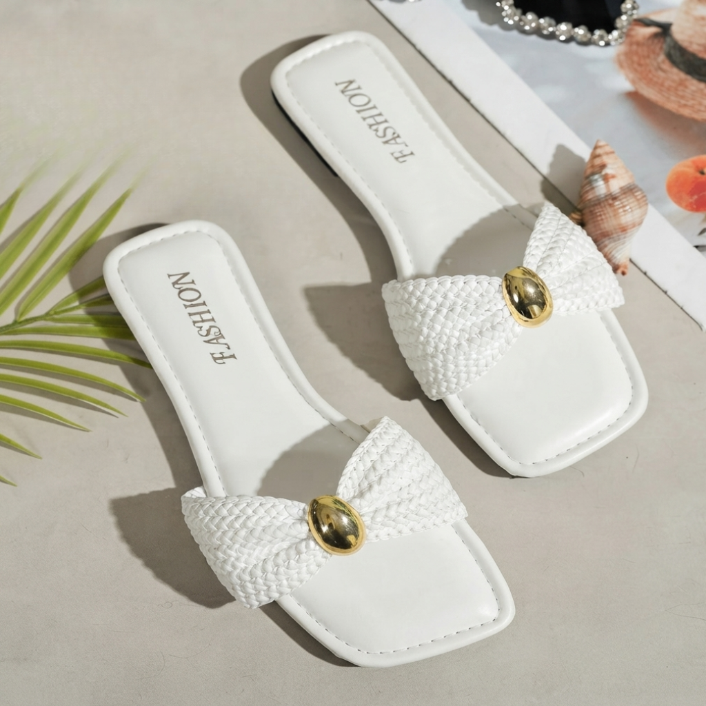 Bow Accent Flat Slide Slip On Sandals For Women