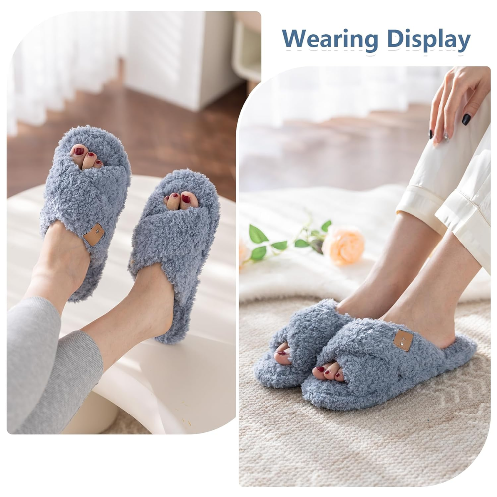 Fuzzy Faux Fur Slip Slippers For Women
