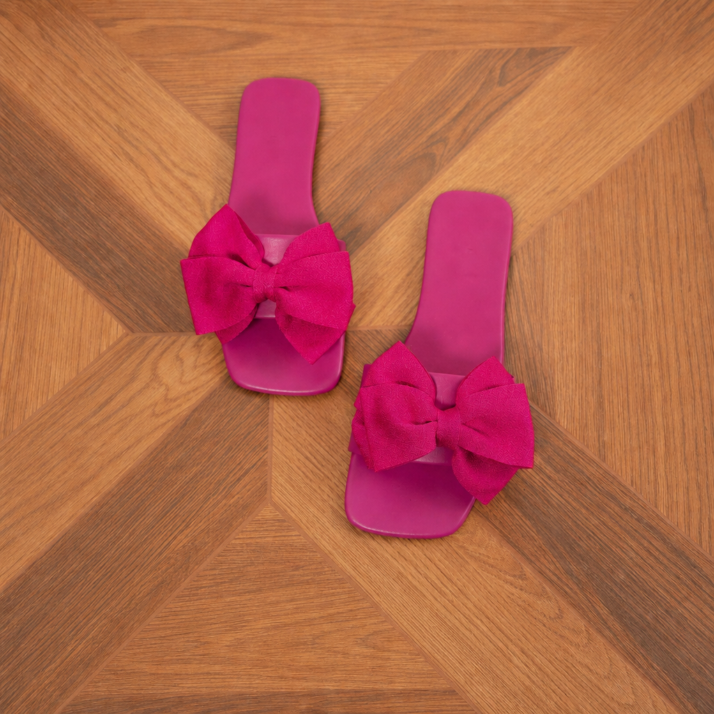 Bow Knot Square Toe Flat Slide Sandals for Women