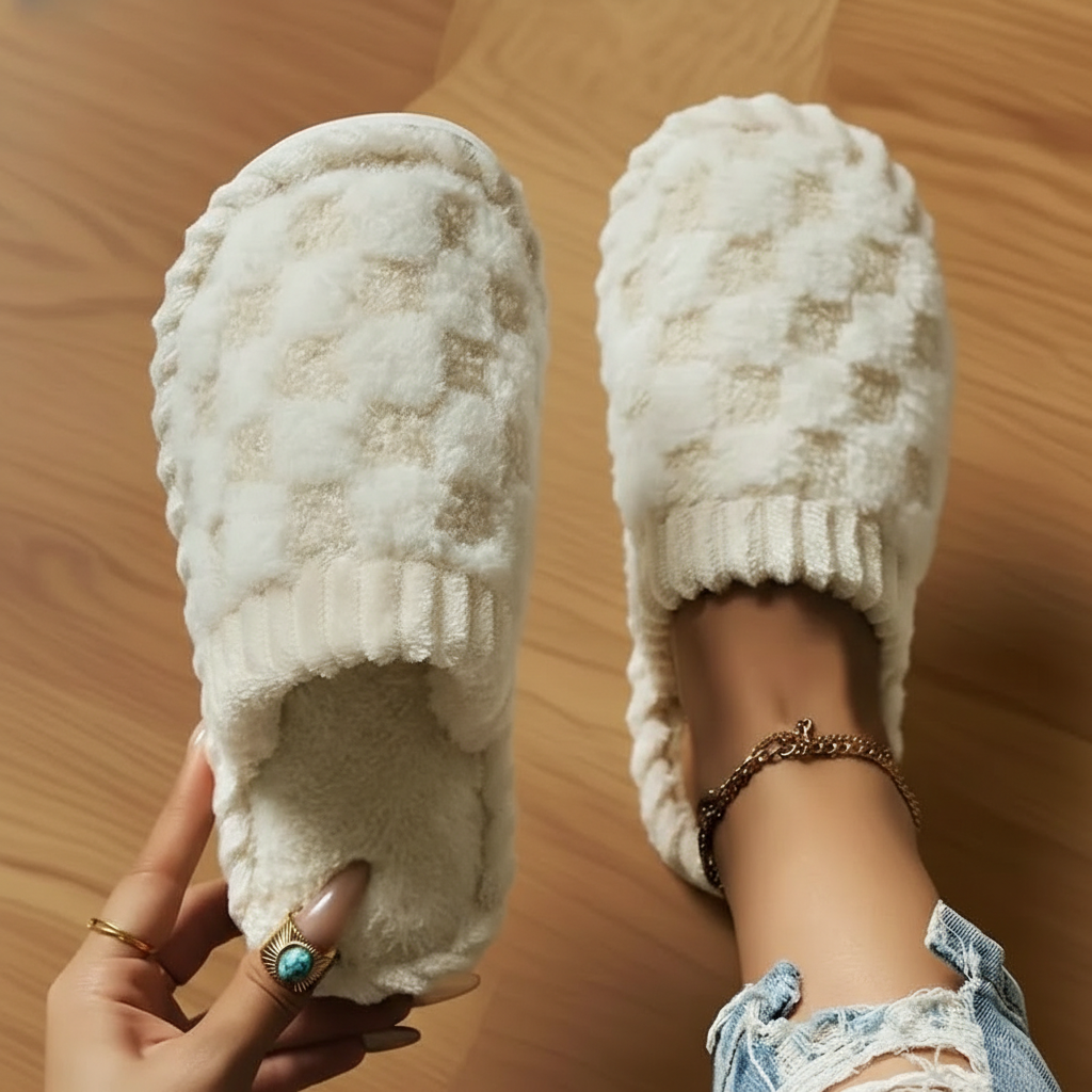 Unisex Fuzzy House Slippers With Sole