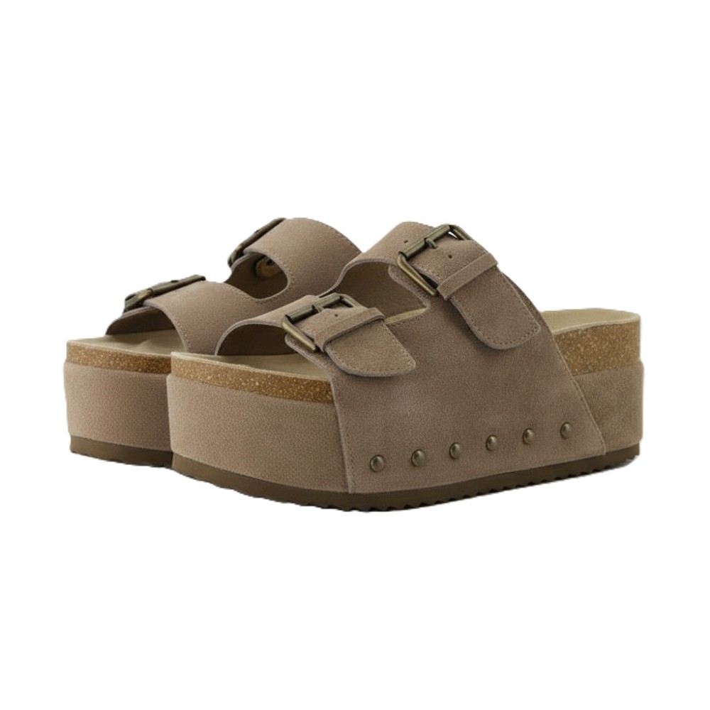 Suede Platform Slide Sandal With Dual Straps For Women