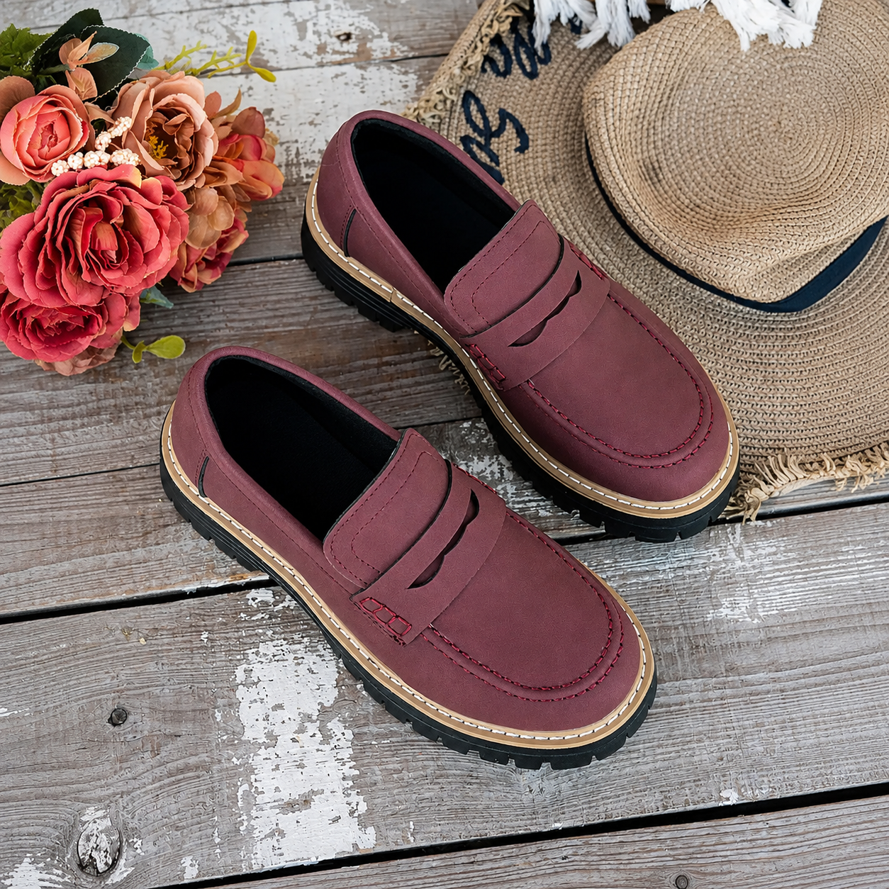 Thick Sole Slip On Loafers with Wide Fit for Casual All Season Wear