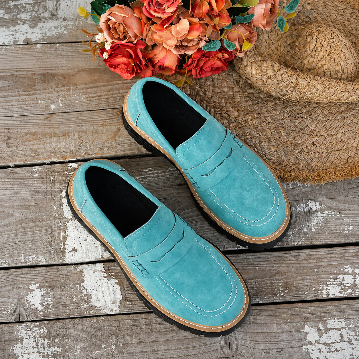 Thick Sole Slip On Loafers with Wide Fit for Casual All Season Wear