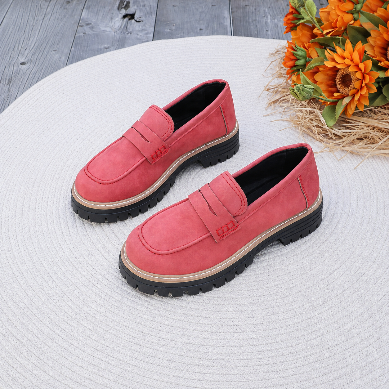 Thick Sole Slip On Loafers with Wide Fit for Casual All Season Wear